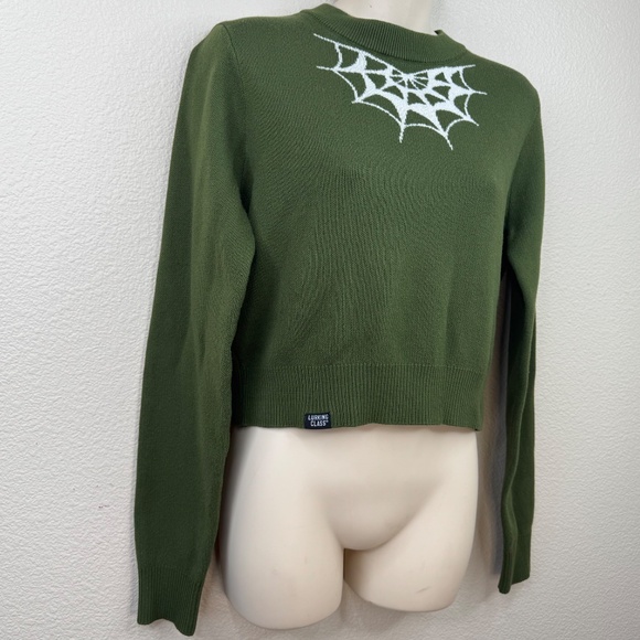 Zumie Lurking Class by Sketchy Tank Spider Web Green Crop Sweater Sz. Small S - Picture 4 of 12